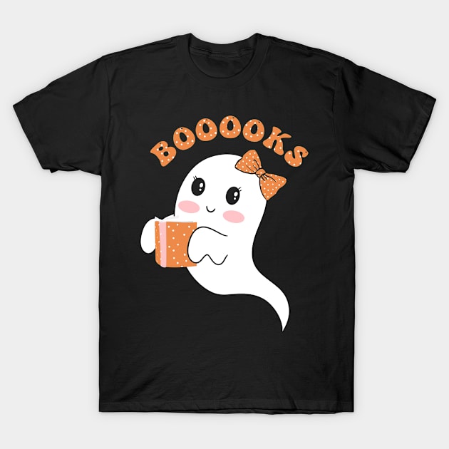 Booooks Ghost Funny Book Reading Halloween Cute Teacher women T-Shirt by StarTshirts